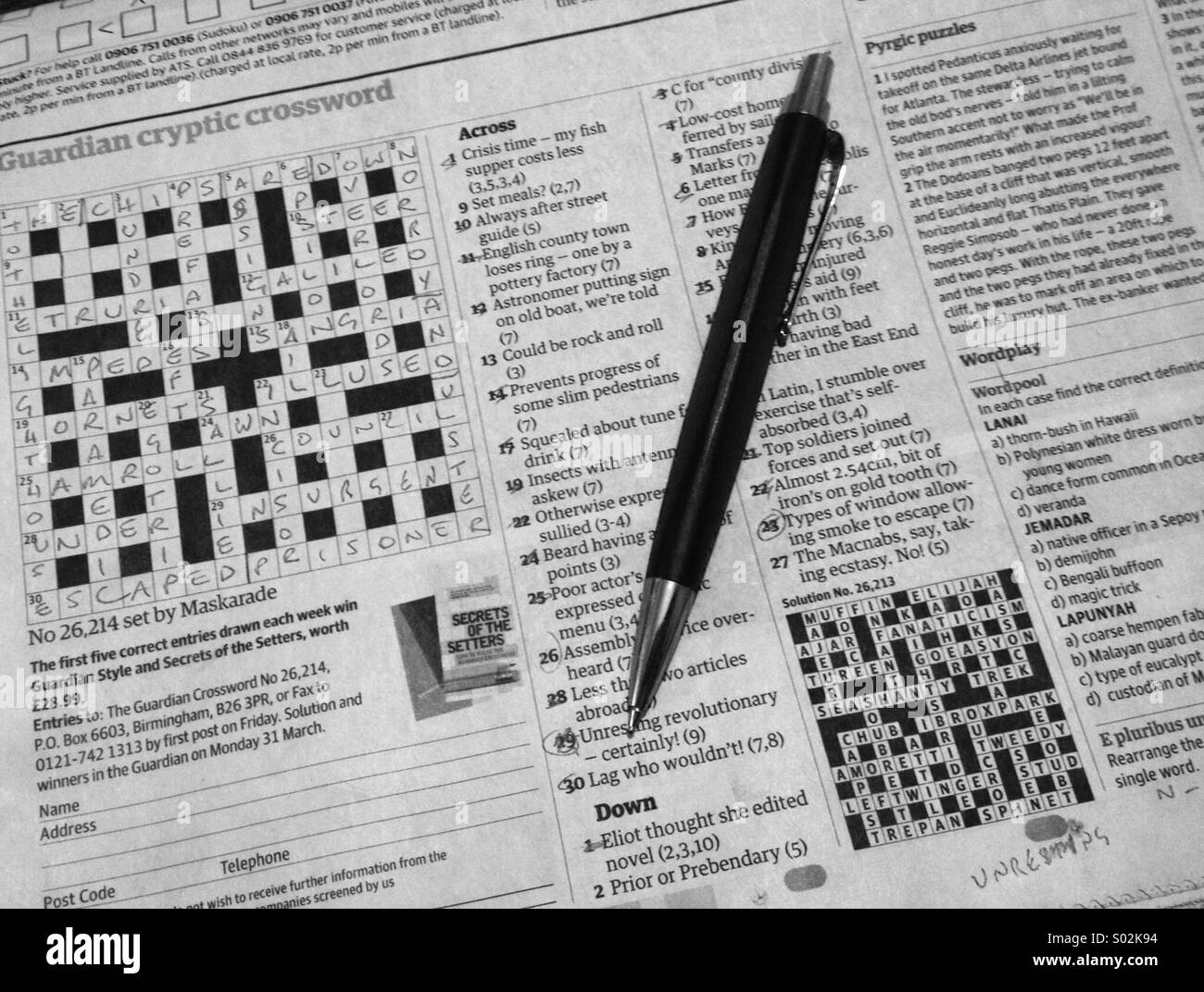 Completed Crossword Puzzle High Resolution Stock Photography And Images Alamy