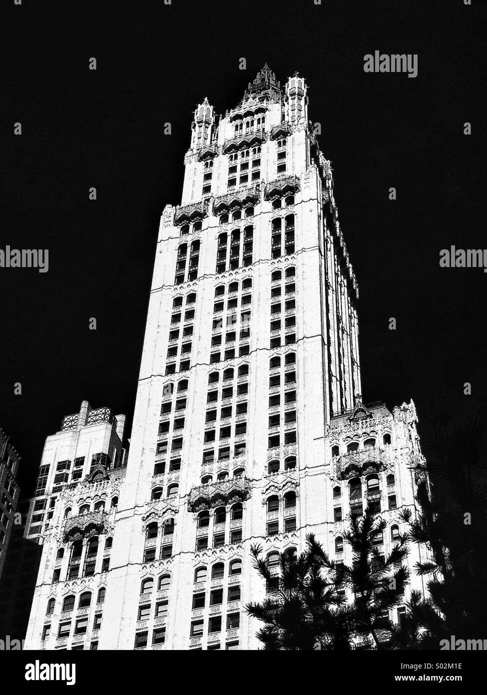 The Woolworth Building in lower Manhattan, New York City. Black and White. Stock Photo