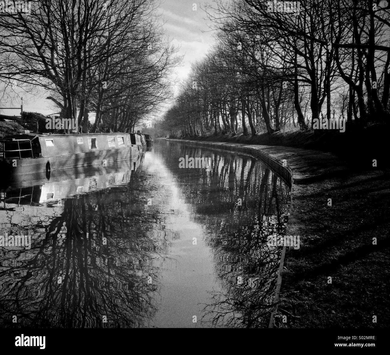 Moored narrow boats on Leeds Liverpool canal - Smartphone Captured Stock Image