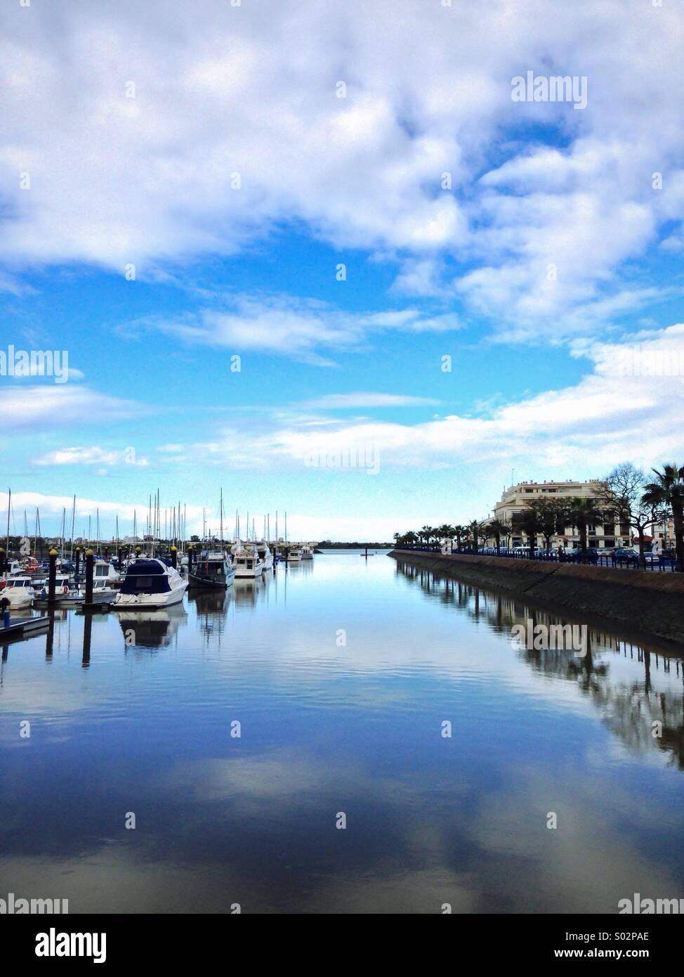 Aymonte marina in the morning on an early summer day. Huelva,Spain - Smartphone Captured Stock Image