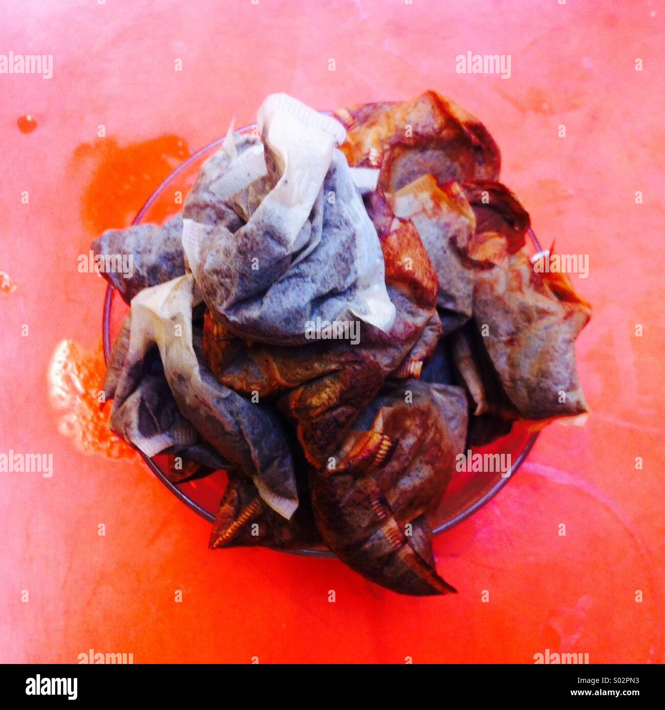 Bowl of used tea bags! - Smartphone Captured Stock Image