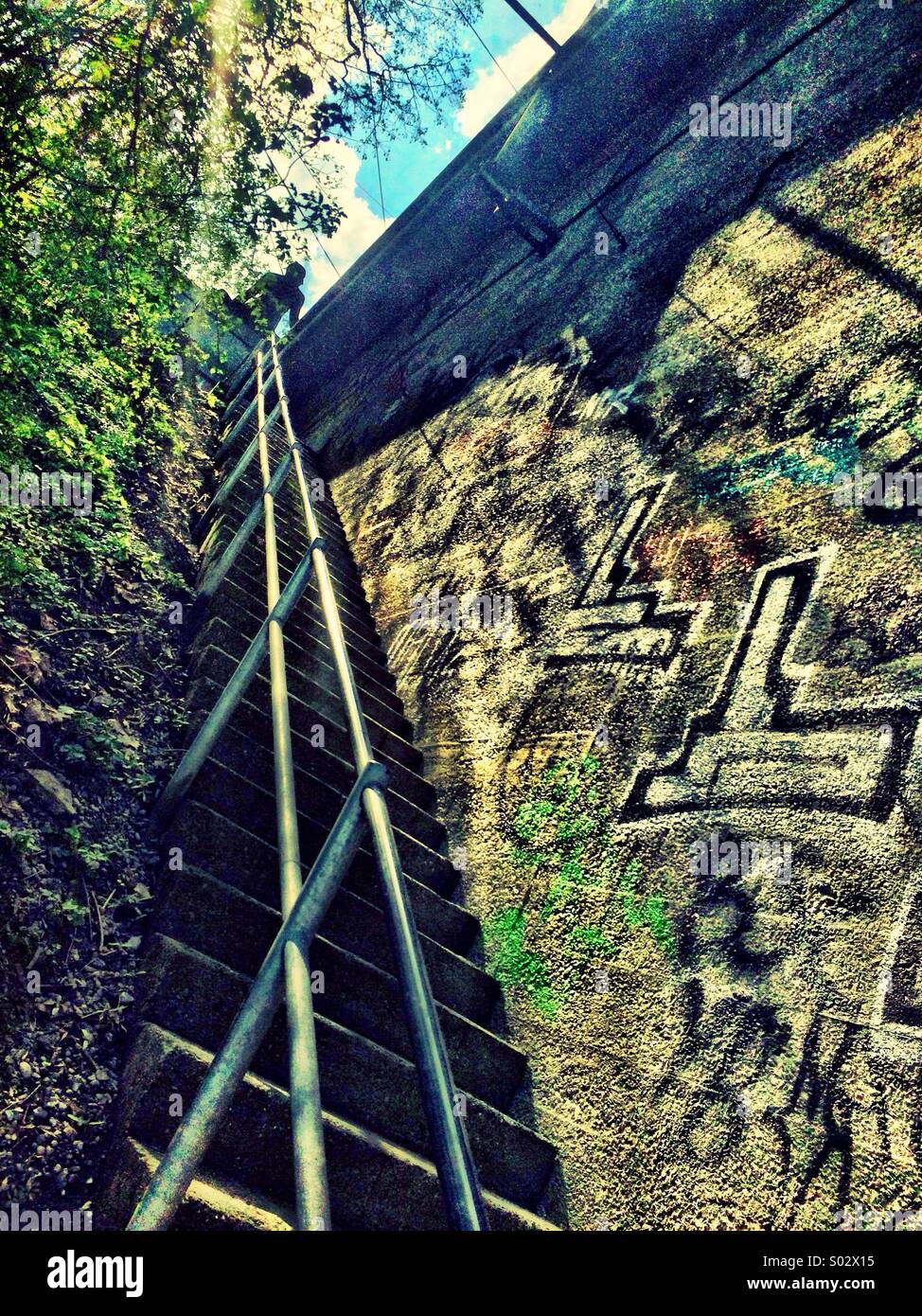 Steps leading down to River Aare from the Lorraine bridge, Bern Stock