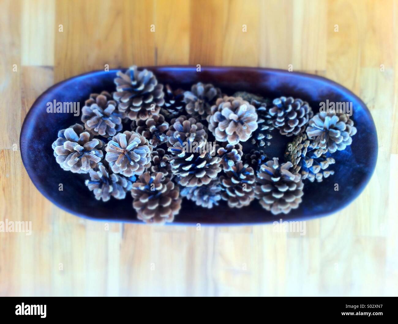 Wooden bowl of pine cones - Smartphone Captured Stock Image
