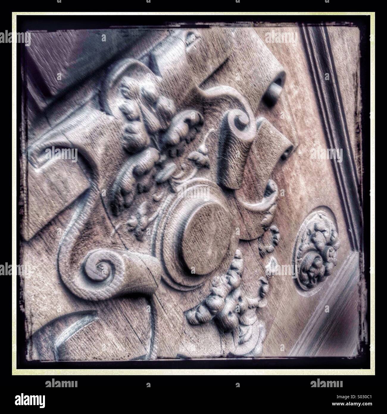 Carving on stone at Waddesdon  Manor Buckinghamshire UK Stock Photo