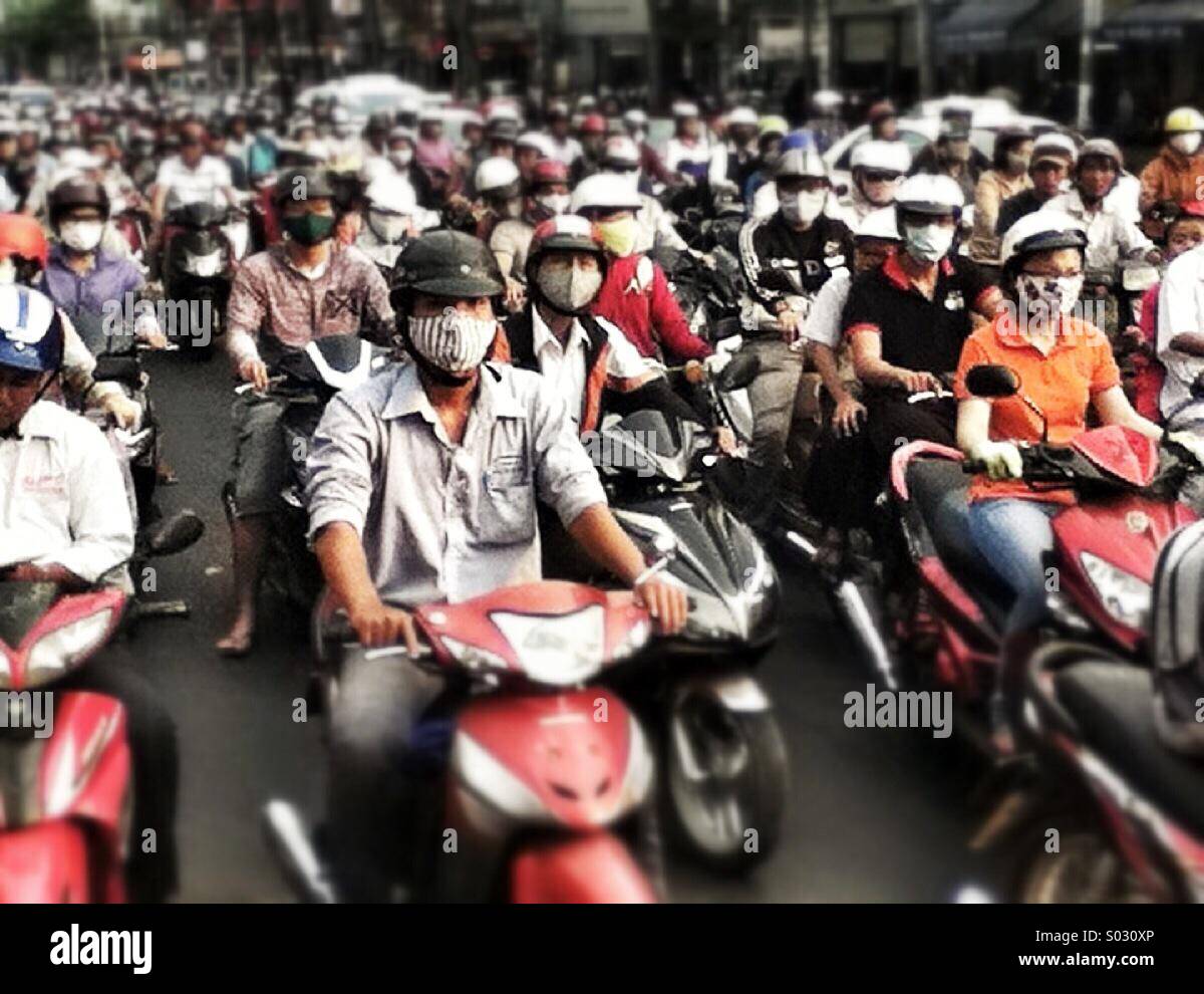 Intense motorcycle traffic in Ho Chi Minh City - Smartphone Captured Stock Image