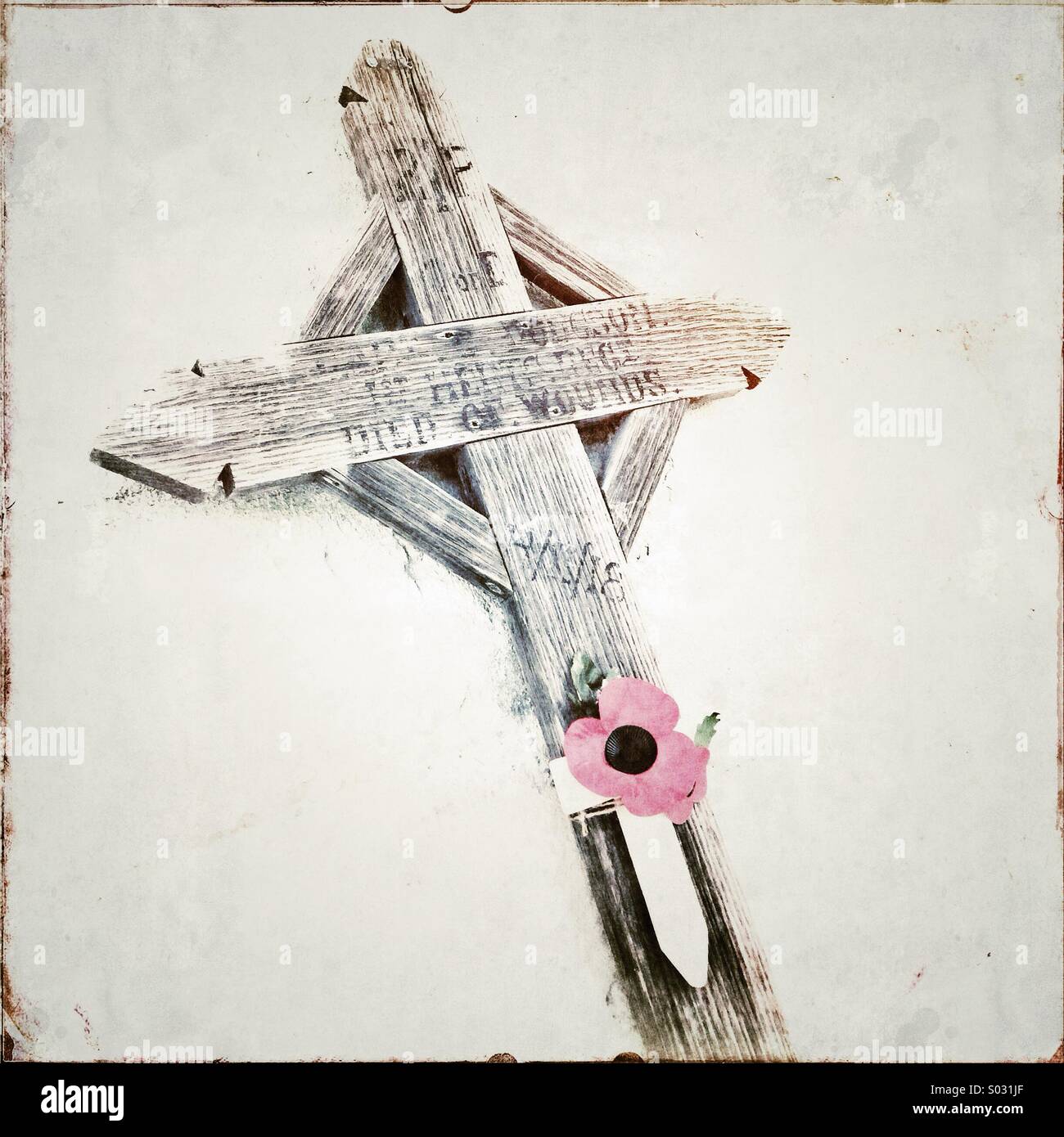 Poppy on wooden cross Stock Photo Alamy