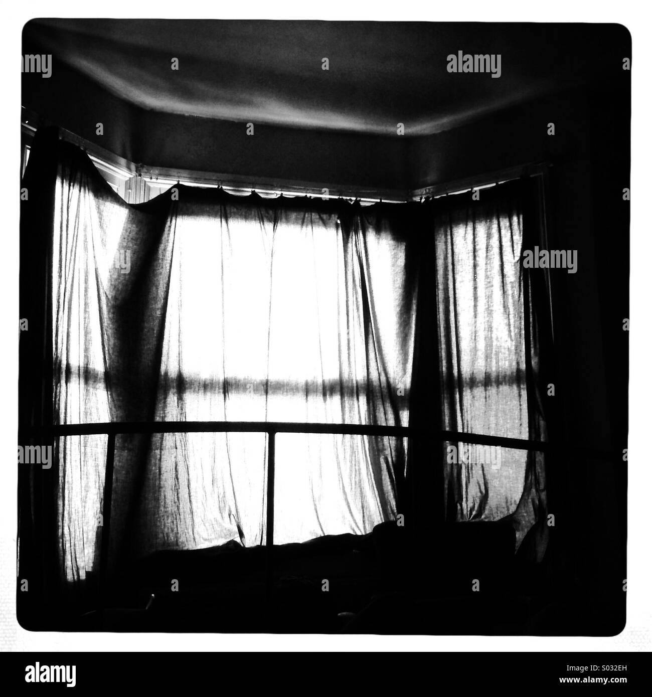 Bay window curtains Black and White Stock Photos & Images - Alamy