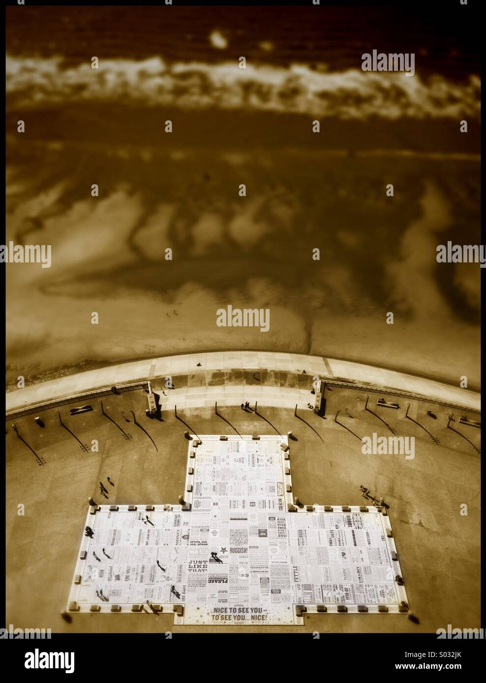 Comedy Carpet on Blackpool promenade viewed from top of Tower - Smartphone Captured Stock Image
