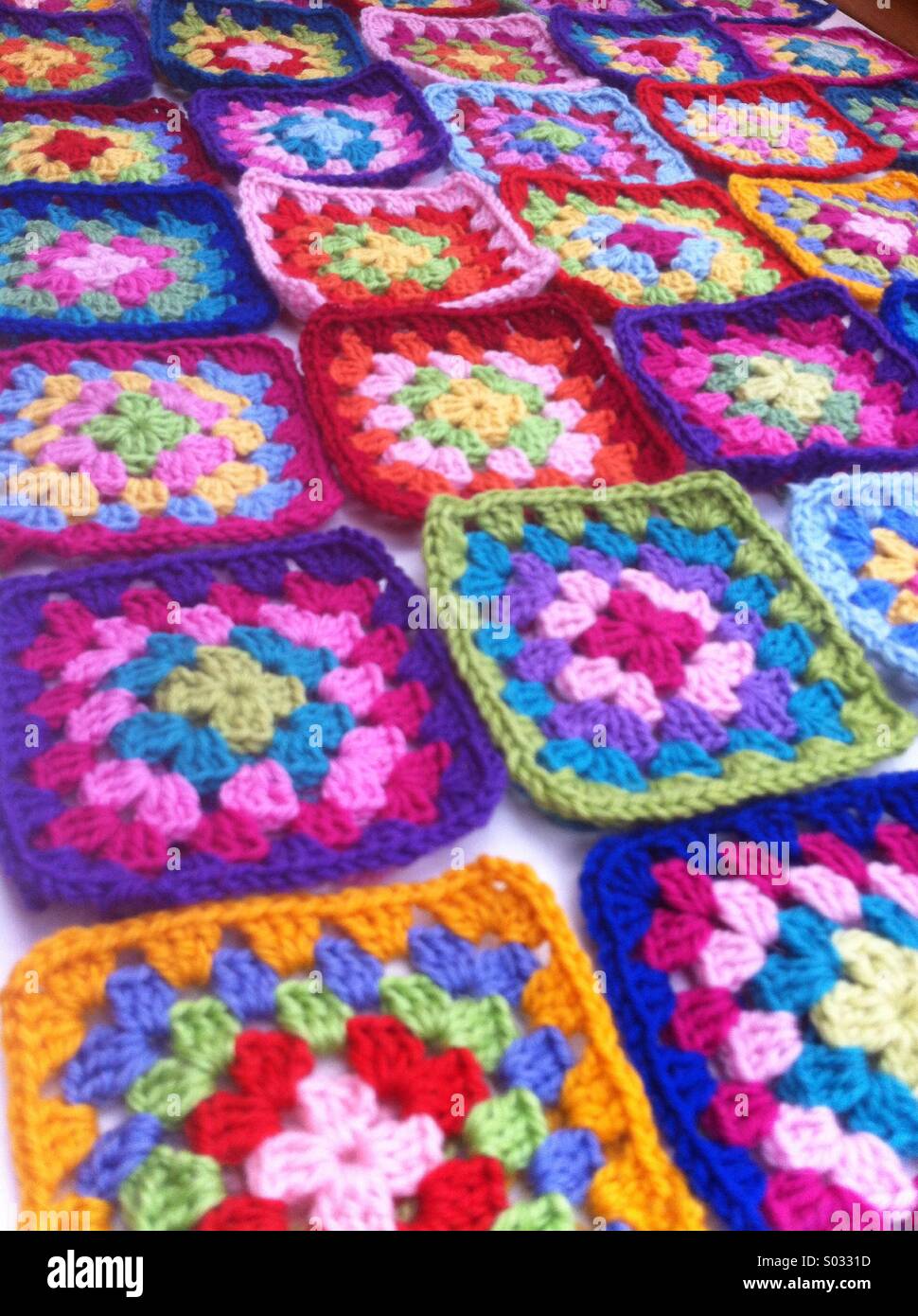 Colourful crocheted granny squares Stock Photo Alamy