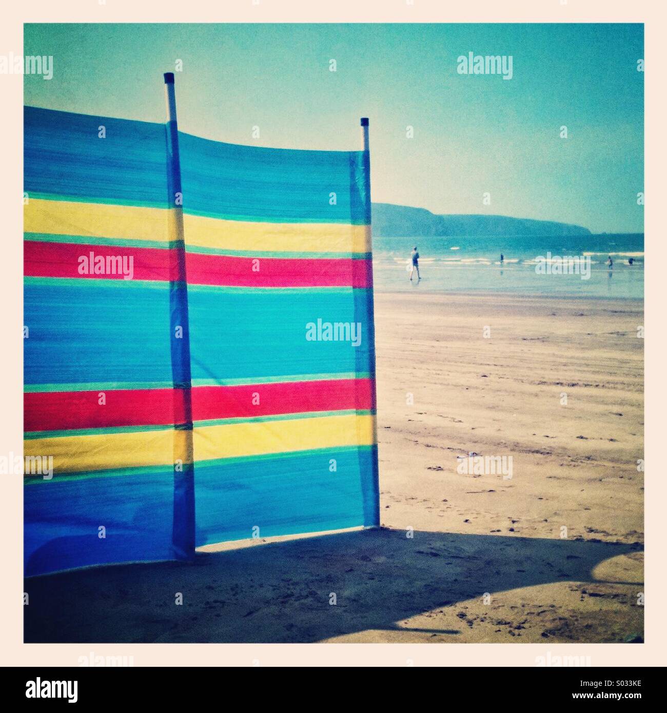 A wind break on the beach in the UK. - Smartphone Captured Stock Image