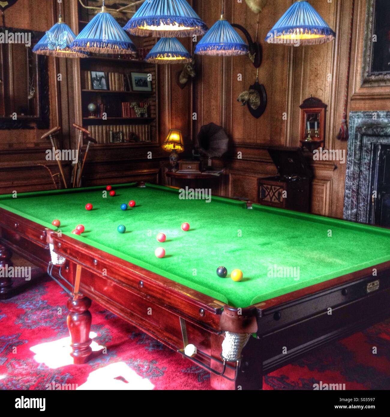 Billiard room with snooker table. Stock Photo