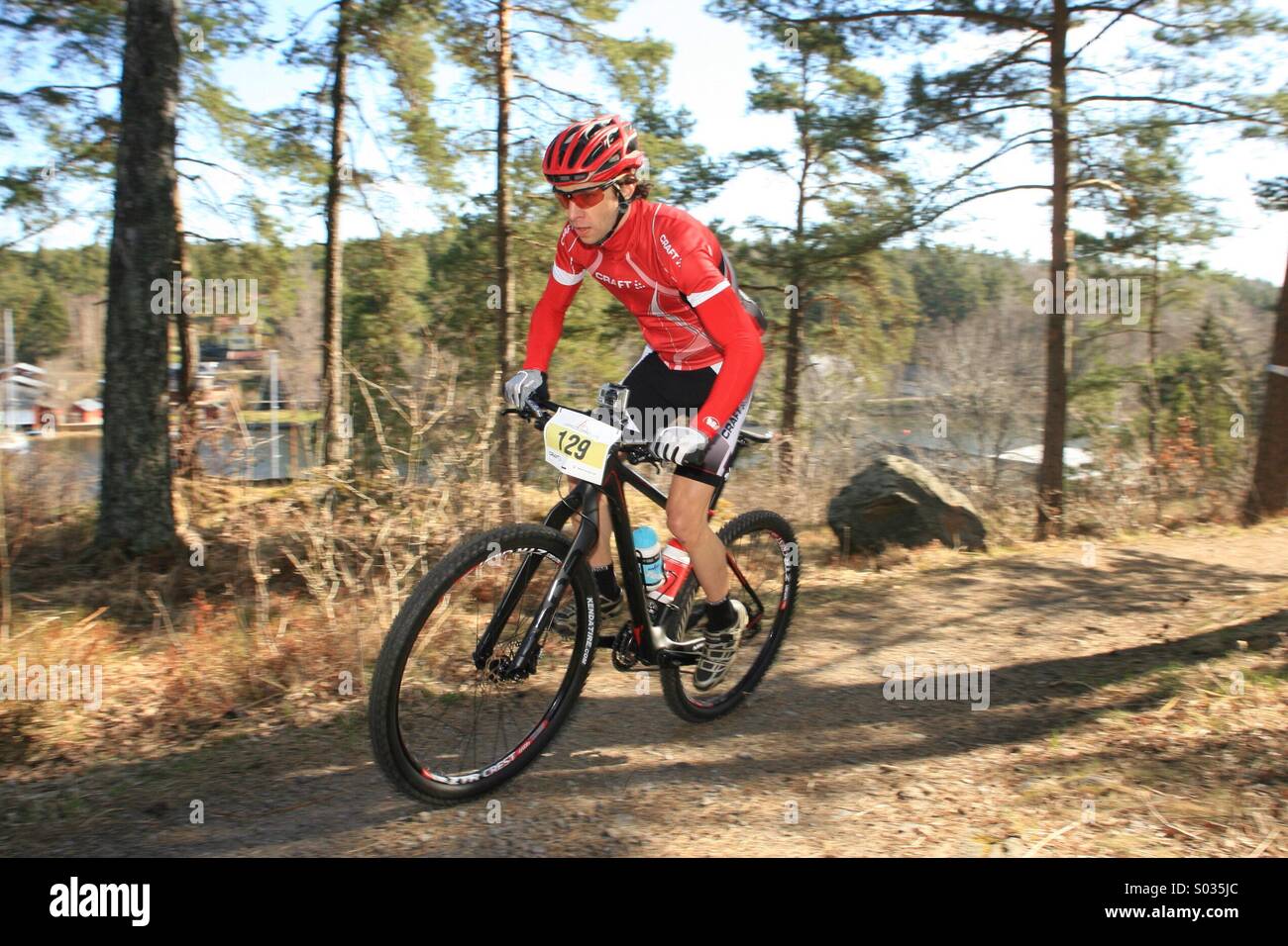 Cyclist taking part in Lidingö mtb Sweden Stock Photo