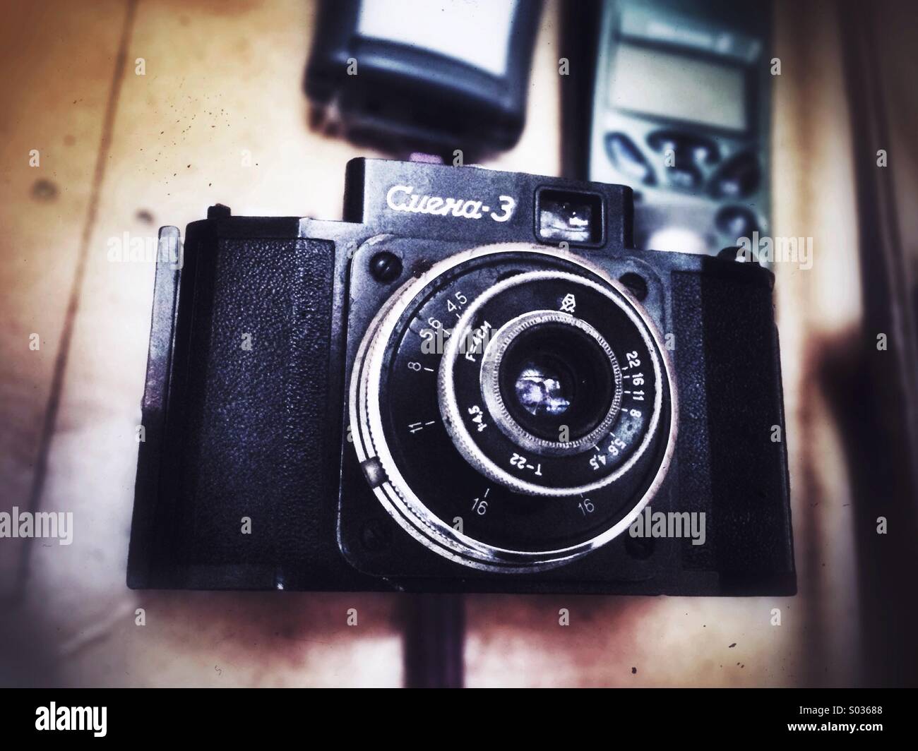 Camera of my dad, one of the oldest he has. Stock Photo