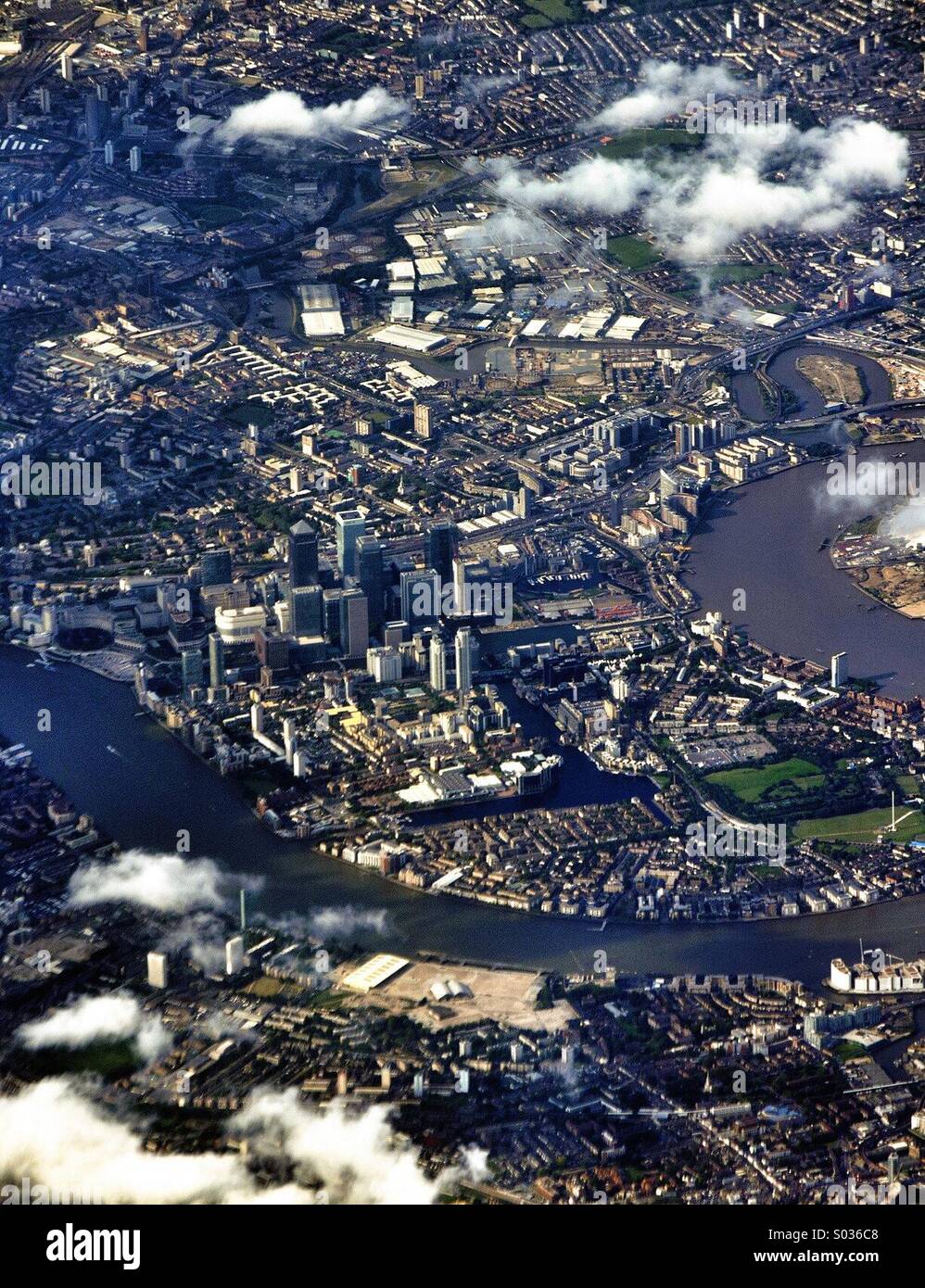 London tilt shift of Docklands area Stock Photo