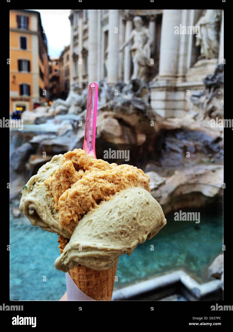 Gelato at the Trevi Fountain, Rome Stock Photo