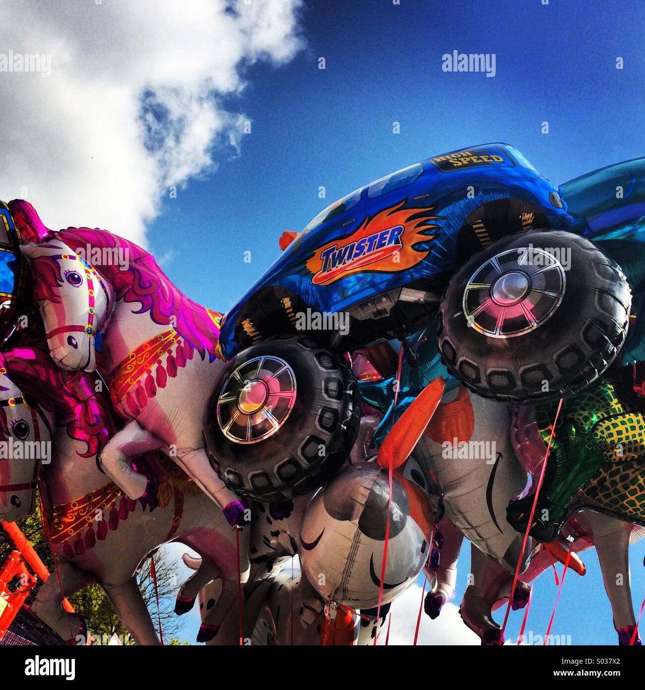 Close-up of a bunch of fun kids helium balloons. - Smartphone Captured Stock Image