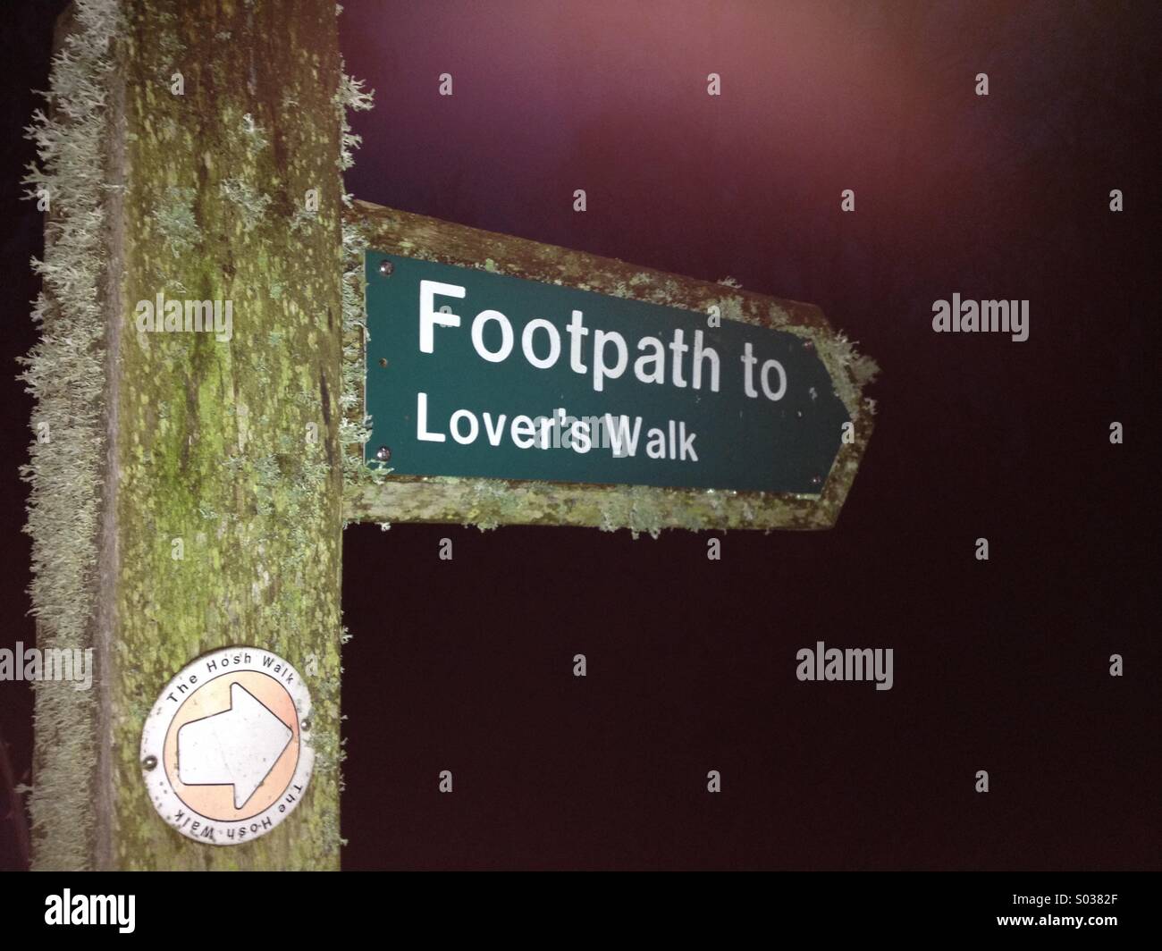 Sign for footpath to lover's walk - Smartphone Captured Stock Image