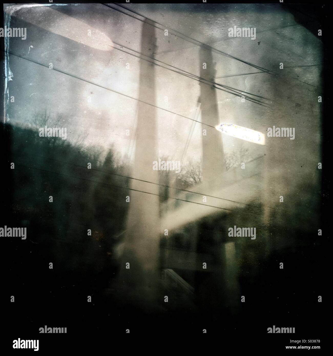 View from moving train in the mist - Smartphone Captured Stock Image