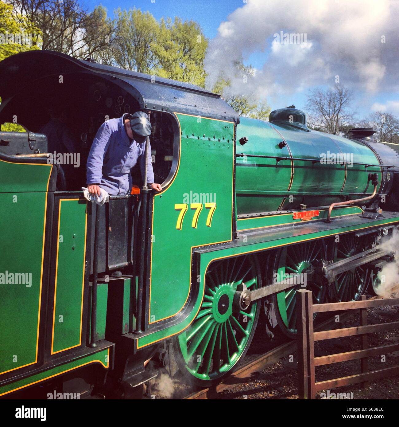 Great Central Railway steam locomotive engine train with driver. - Smartphone Captured Stock Image