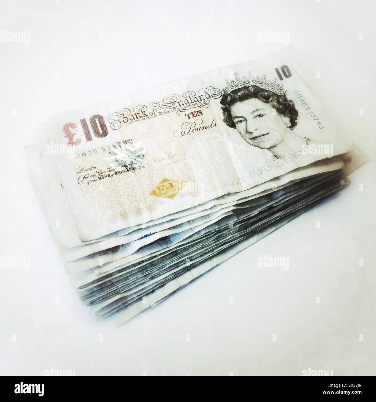Stack of ten pound notes Stock Photo