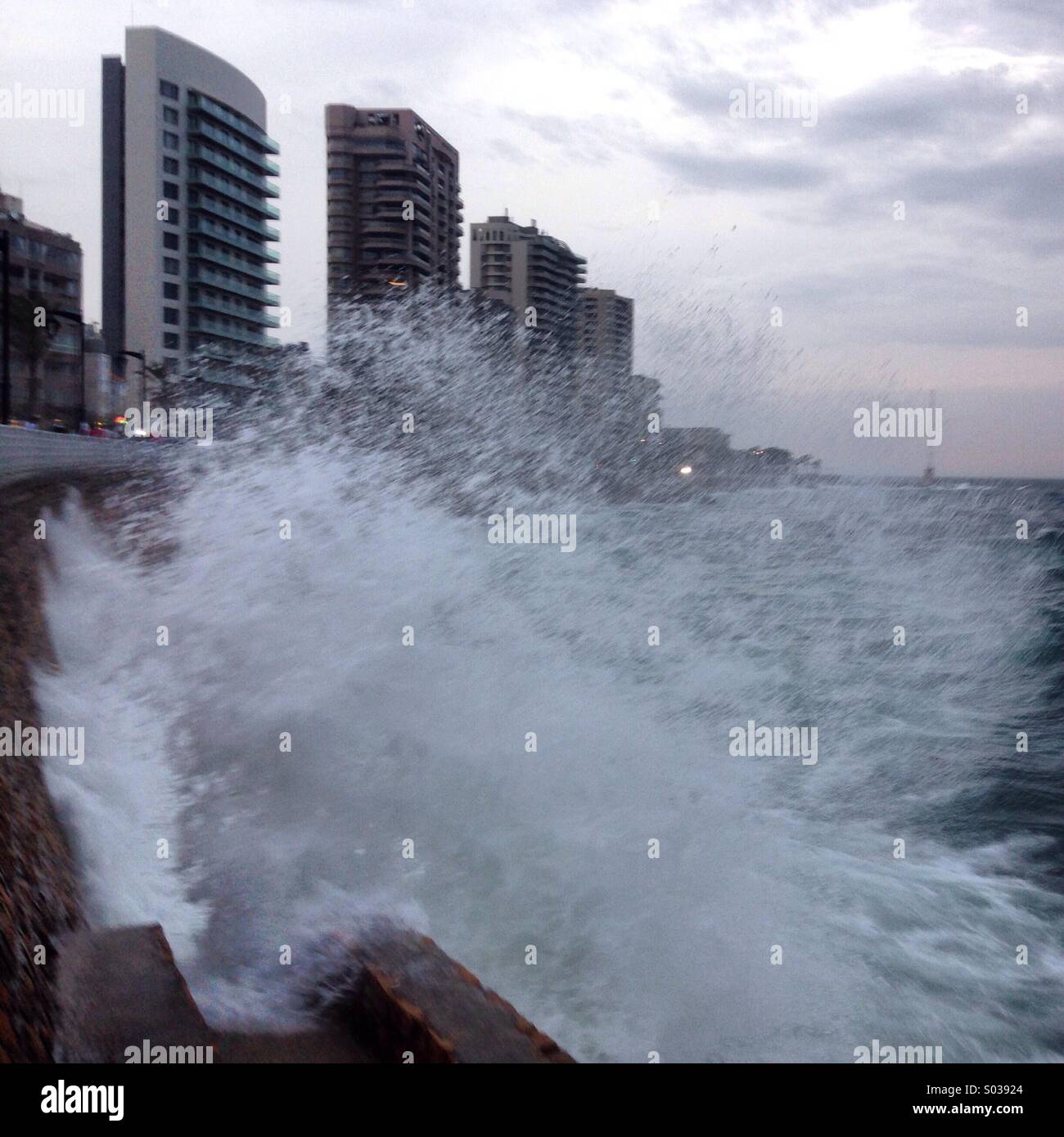 Mediterranean Sea rage in spring - Beirut Lebanon - Middle East - Smartphone Captured Stock Image