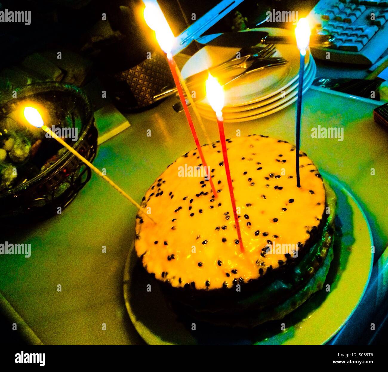 Birthday cake with sparkler candles Stock Photo Alamy