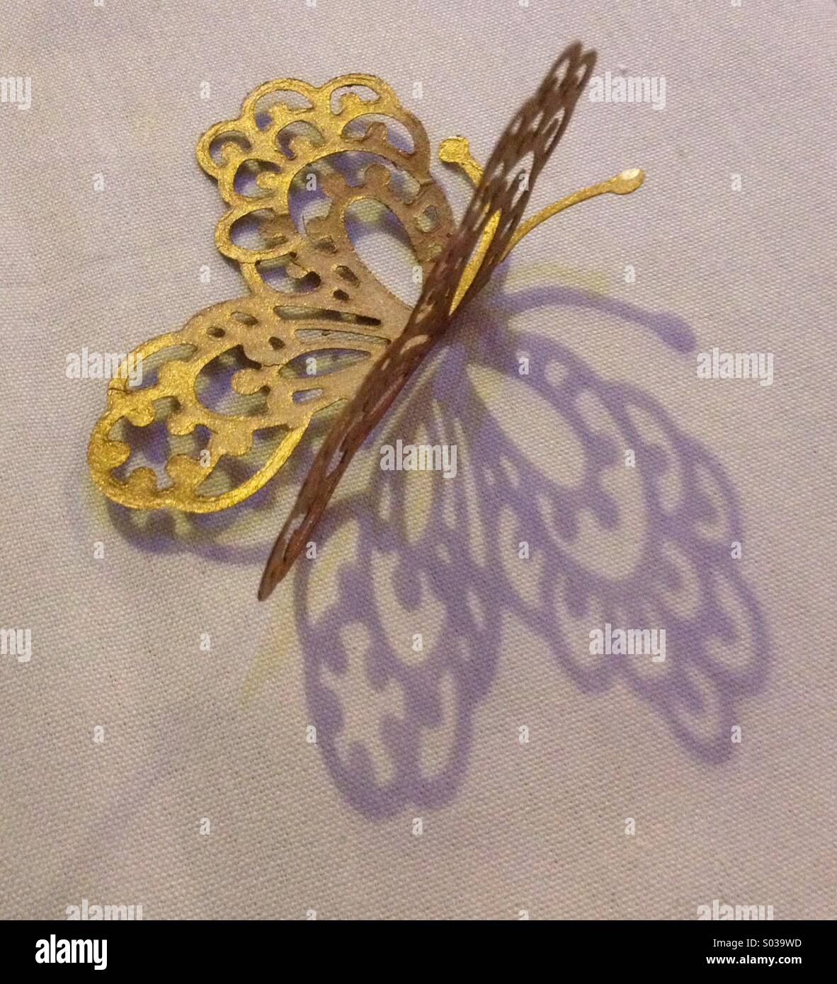 Gold butterfly table decoration for a wedding Stock Photo