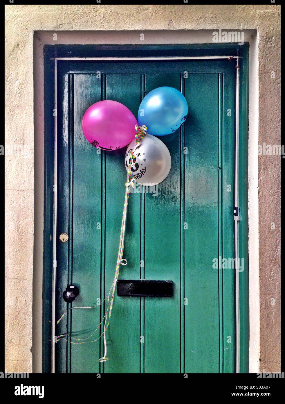Birthday Balloons on Door Stock Photo Alamy