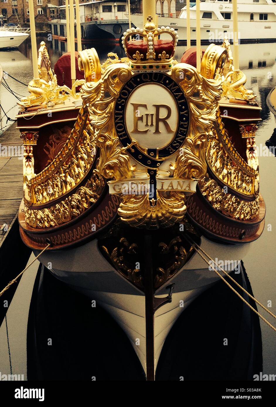 Gloriana, Queen Elizabeth's gilded jubilee flotilla boat - Smartphone Captured Stock Image