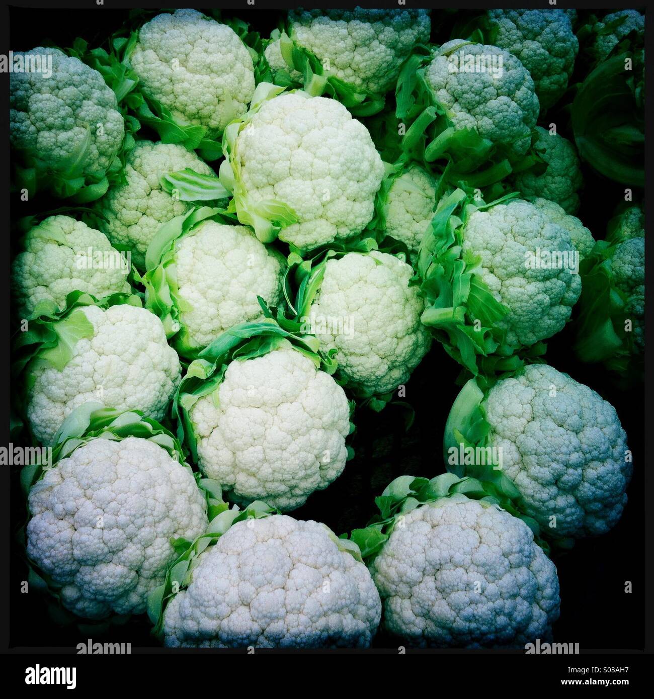 Cauliflowers on a market stall - Smartphone Captured Stock Image