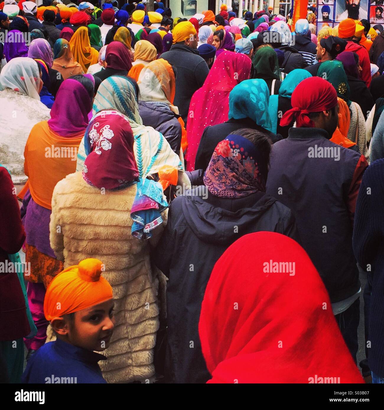 Vaisakhi Sikh procession in Leicester City. - Smartphone Captured Stock Image