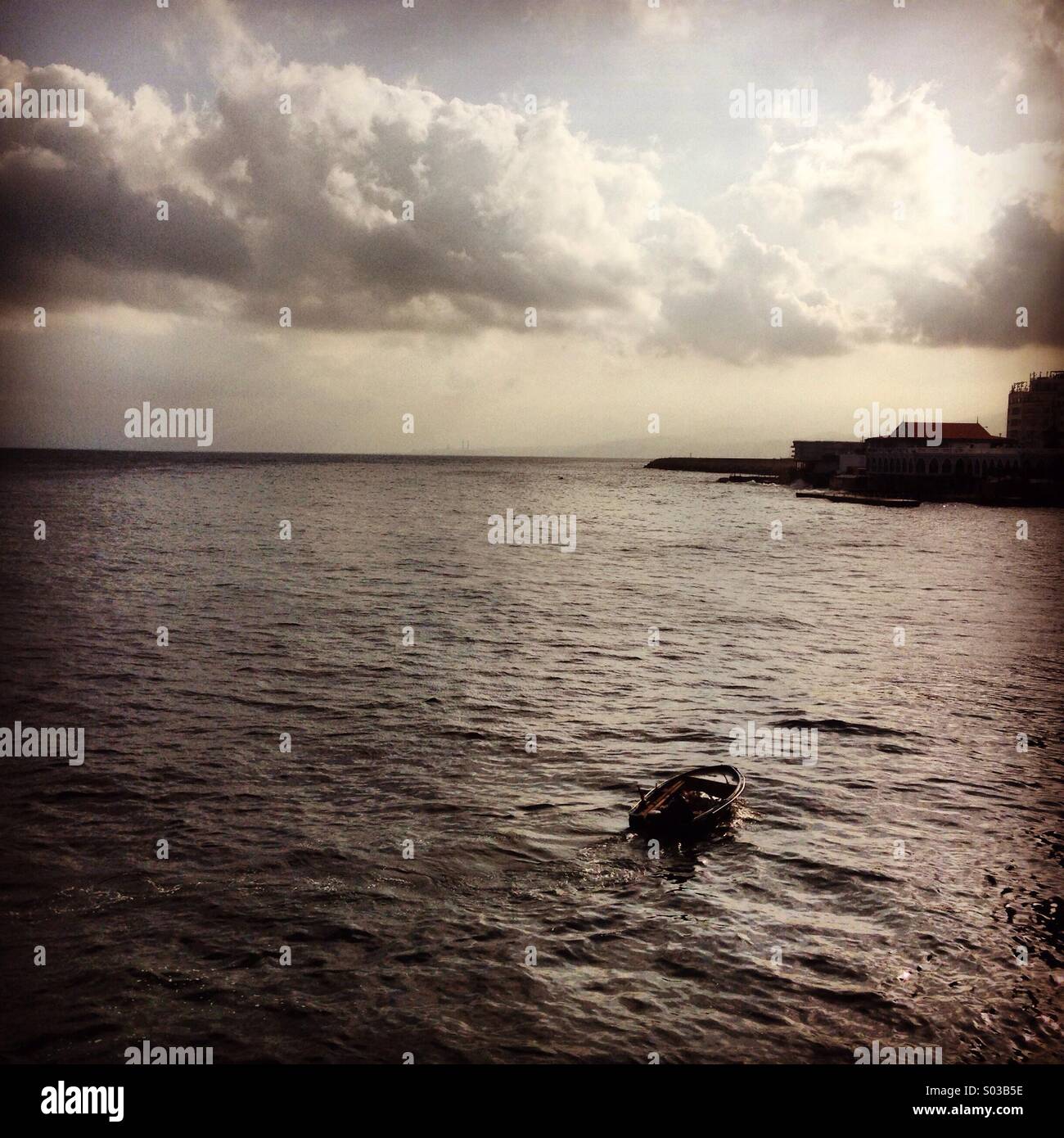 Boat sailing in the early morning - Beirut Lebanon - Middle East - Smartphone Captured Stock Image