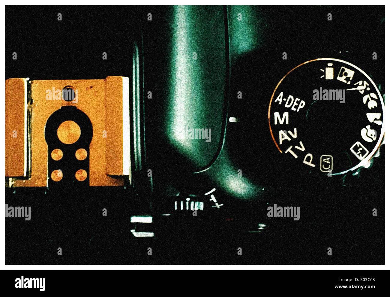 Flash shoe and settings dial controls on top of camera - Smartphone Captured Stock Image