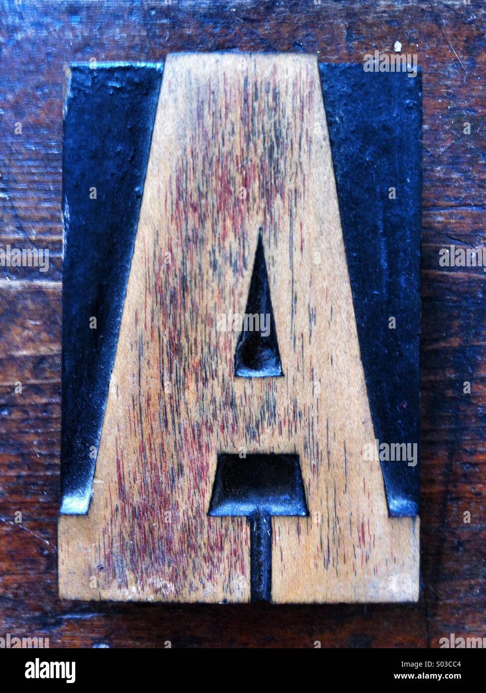 Wooden letter A wooden printing block - Smartphone Captured Stock Image
