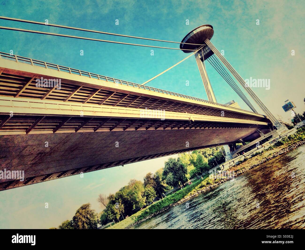 Most SNP (UFO) Bridge, Bratislava - Smartphone Captured Stock Image