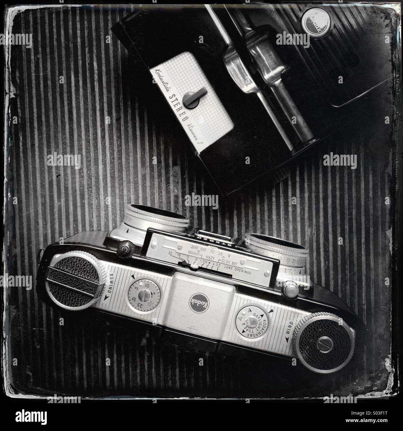 Old Kodak film stereo kit camera and viewer - Smartphone Captured Stock Image