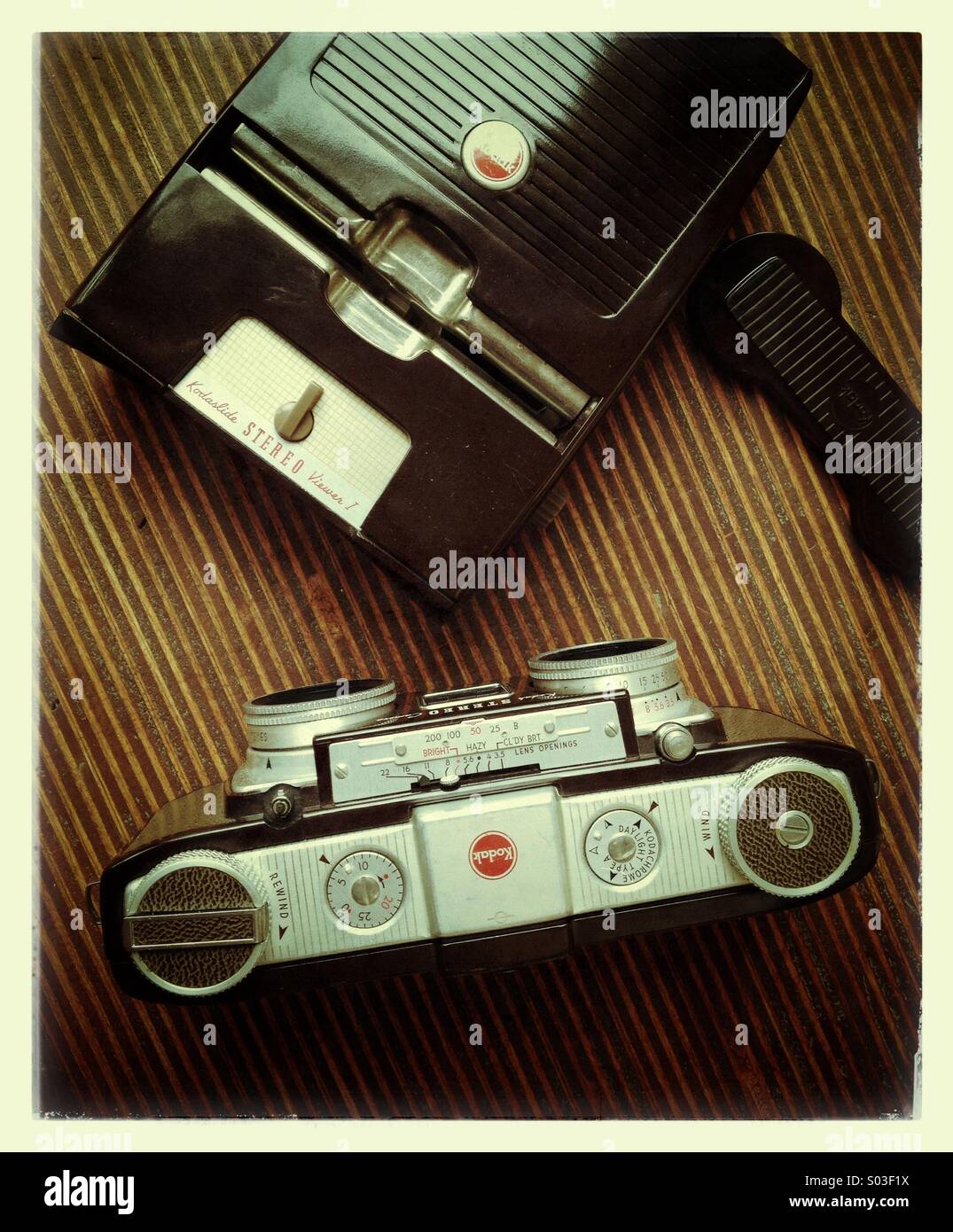 Old Kodak film stereo kit camera and viewer - Smartphone Captured Stock Image