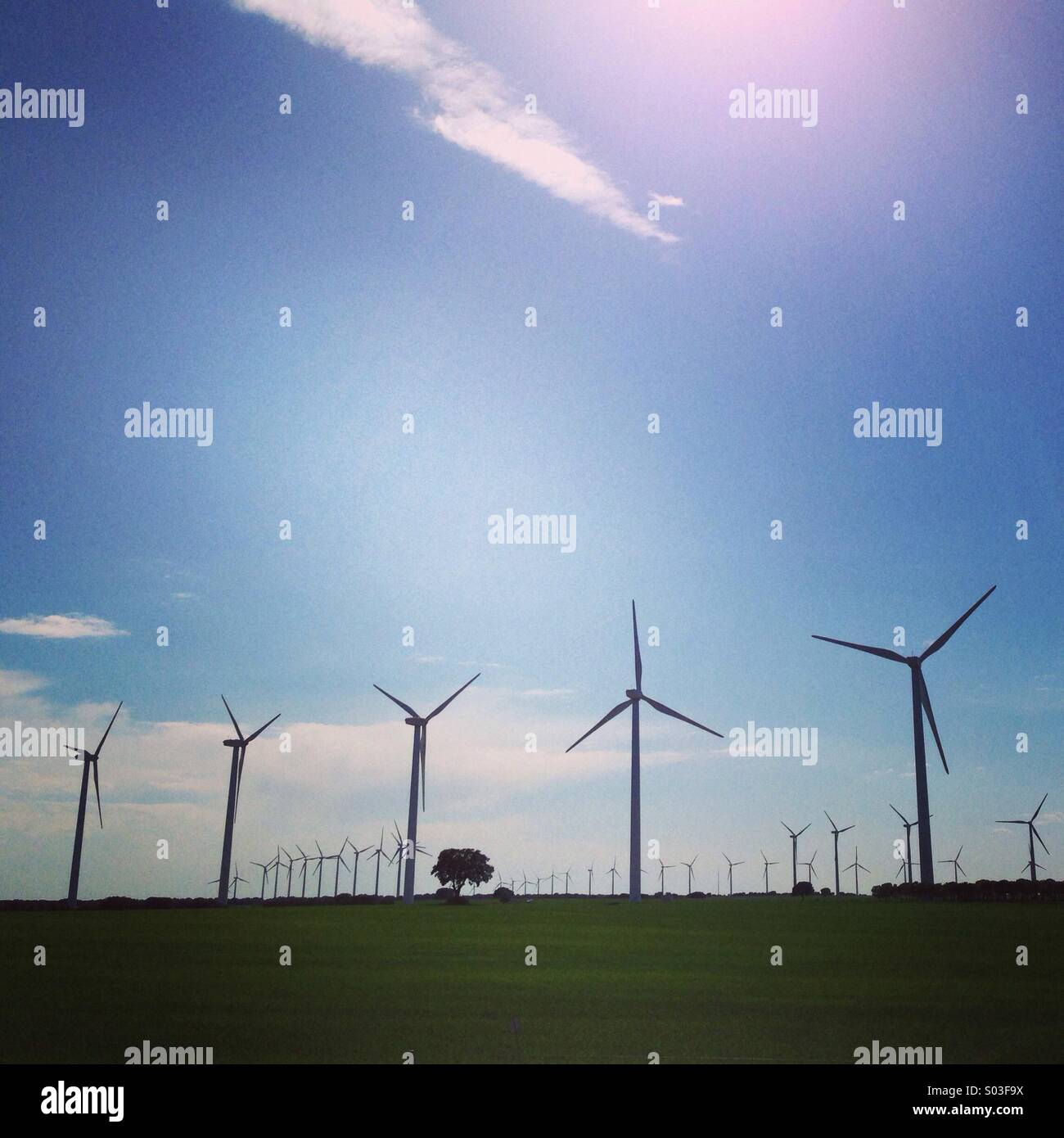 Big windmills capturing wind energy - Smartphone Captured Stock Image