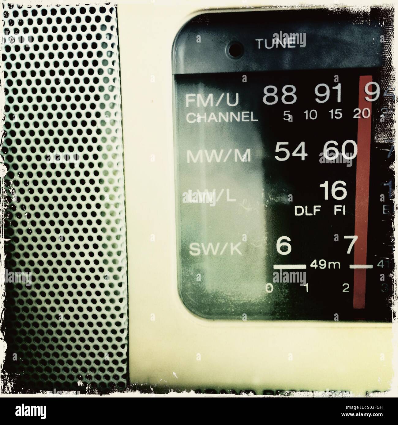 Display and speaker detail on front of 1970's radio - Smartphone Captured Stock Image