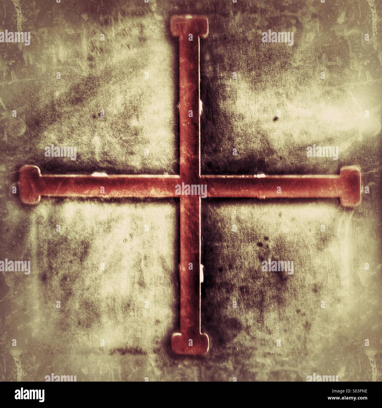 Cross on door Stock Photo Alamy