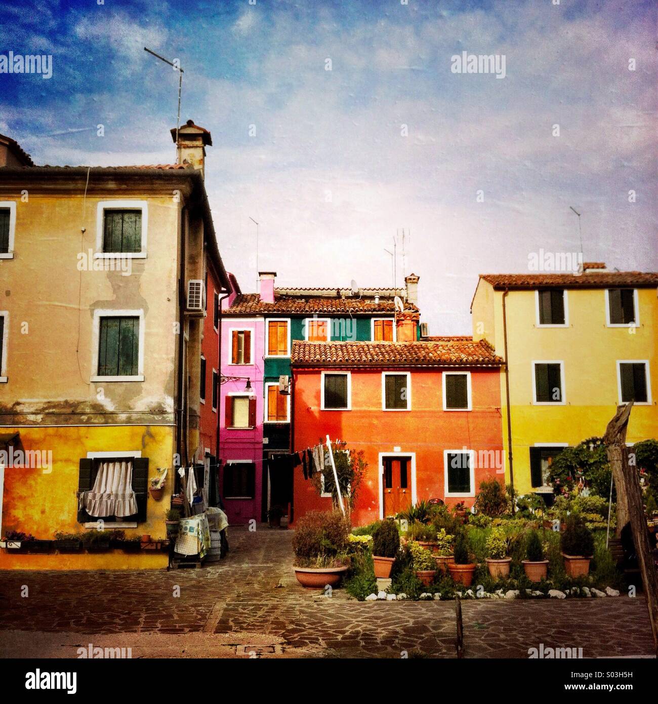 Colored houses Bruano Italy. - Smartphone Captured Stock Image