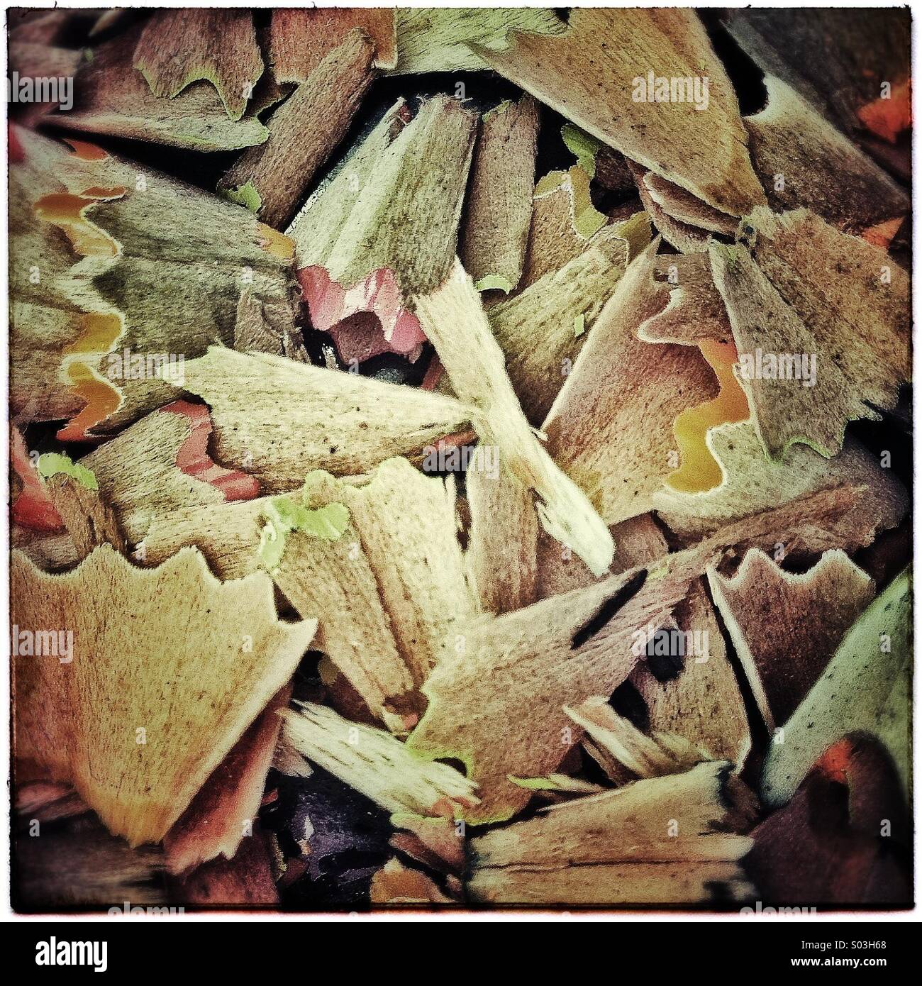 Pencil shavings and color crayon shavings - Smartphone Captured Stock Image