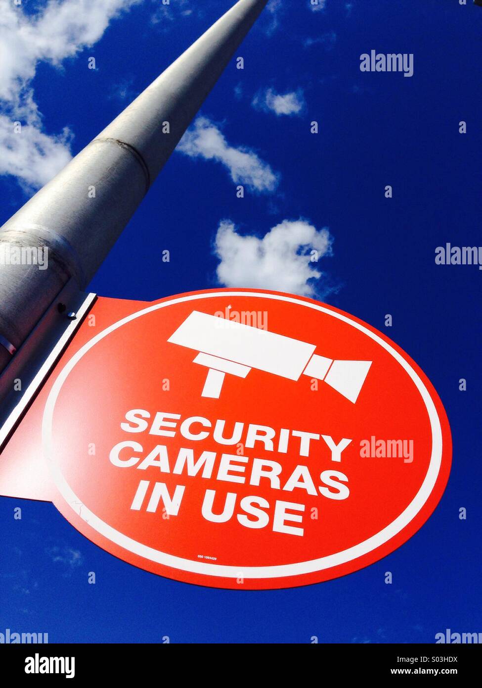 Warning sign for use of security camera. Stock Photo