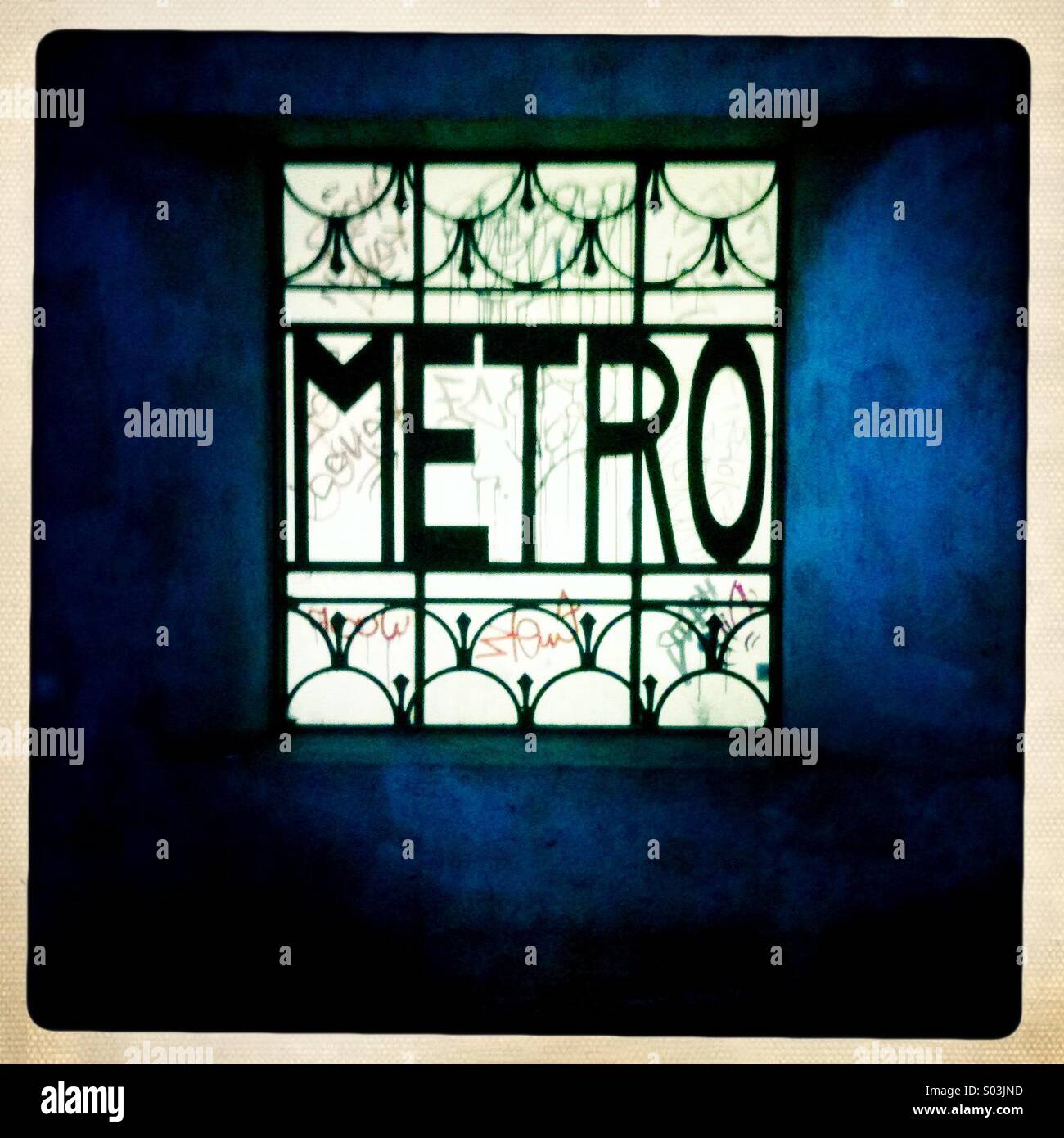 Art deco entrance sign to the Paris metro. - Smartphone Captured Stock Image