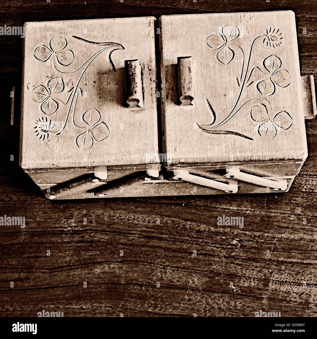 Old fashioned wooden sewing box - Smartphone Captured Stock Image