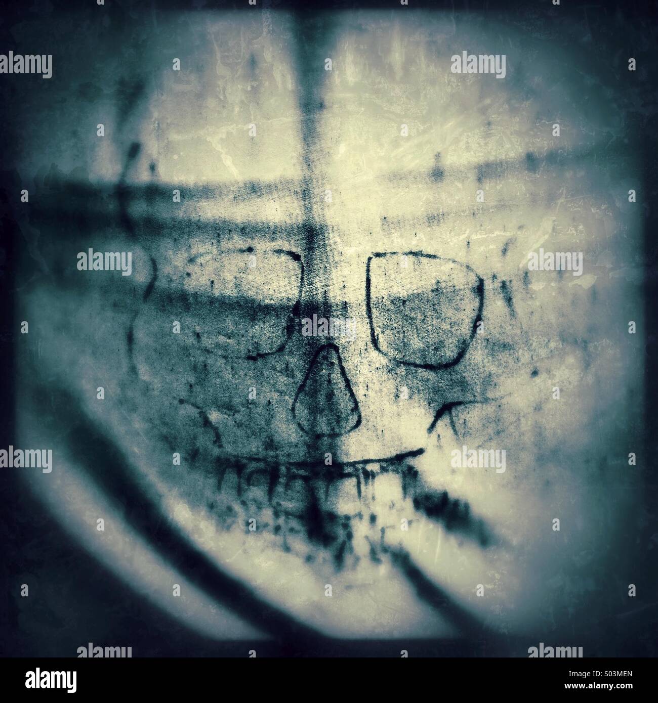 Scary skull drawn on fabric. - Smartphone Captured Stock Image