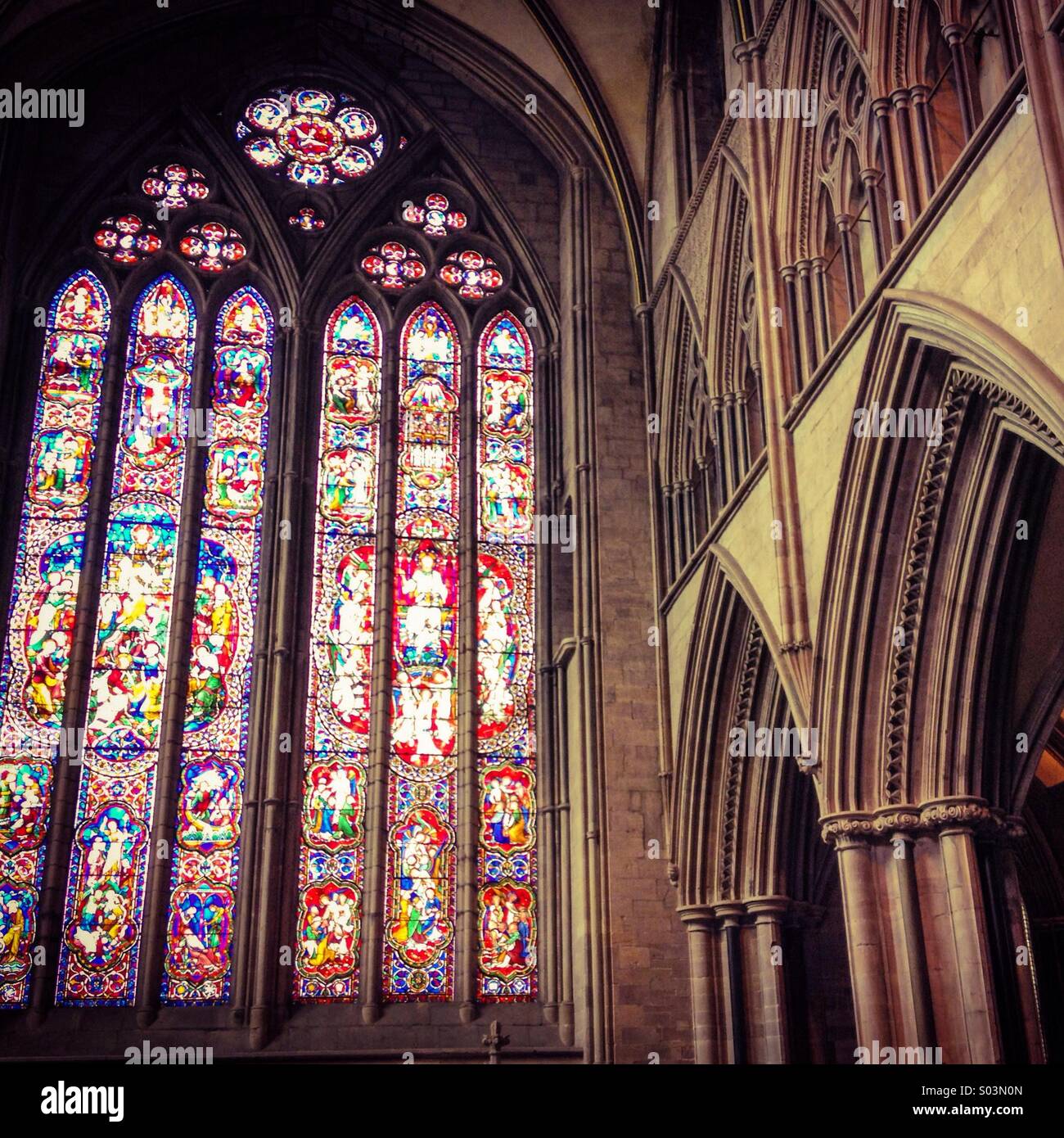 Stained glass window hereford cathedral hires stock photography and