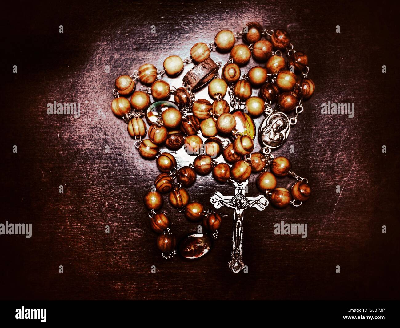 Olive wood Rosary - Smartphone Captured Stock Image