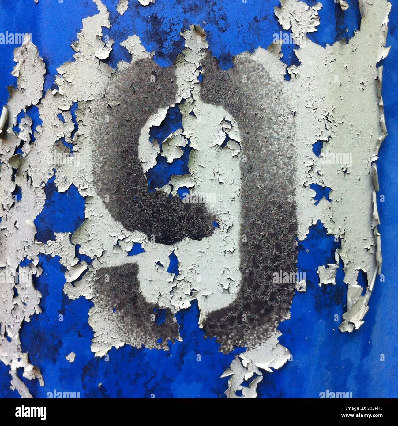 Number 9 spray painted on a metal door - Smartphone Captured Stock Image