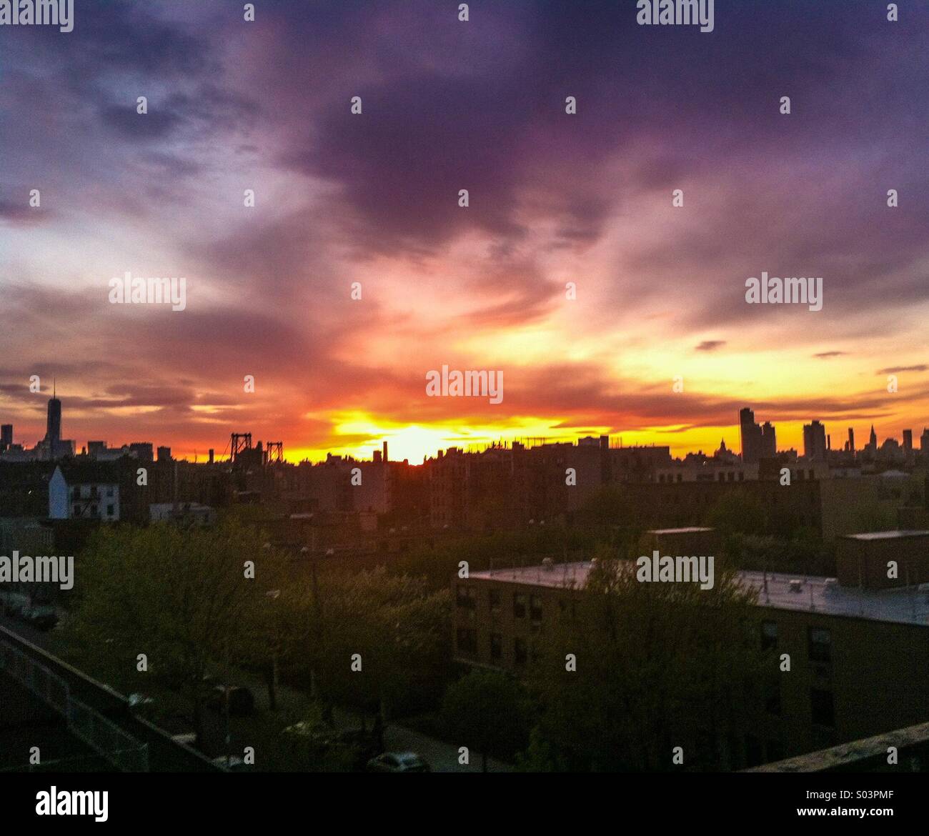 Nyc skyline from Williamsburg Brooklyn Stock Photo